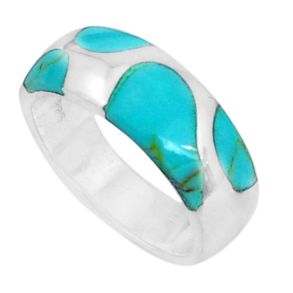 LAB 6.69gms fine green turquoise enamel 925 silver ring size 6.5 a95601 c13303