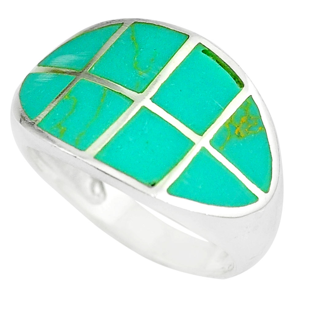 5.26gms fine green turquoise enamel 925 silver ring size 6 a88565 c13064