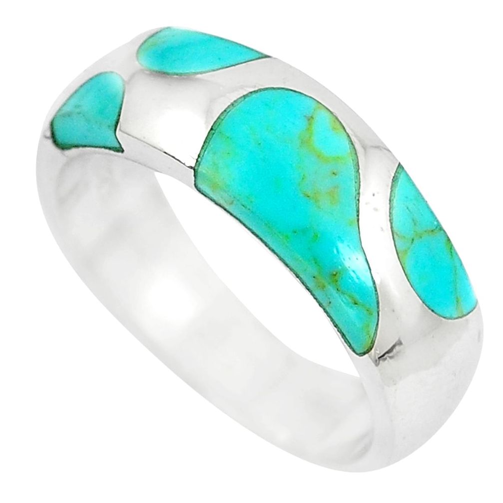 6.26gms fine green turquoise enamel 925 silver ring size 8 a88521 c13183
