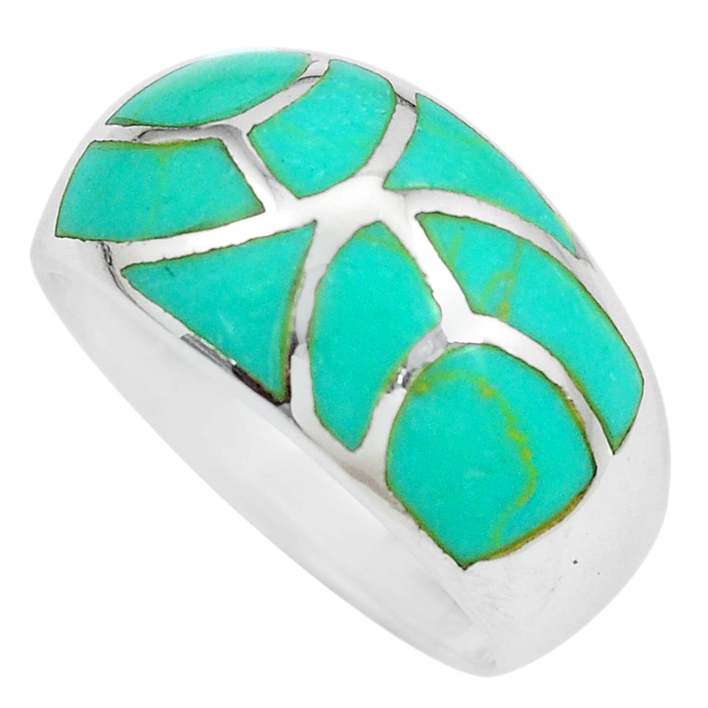 LAB 5.89gms fine green turquoise enamel 925 silver ring size 9 a88717 c13352