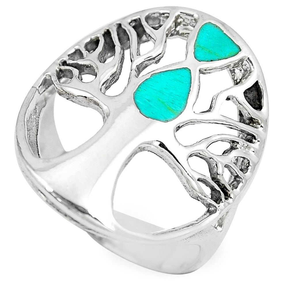 5.65gms fine green turquoise enamel 925 silver tree of life ring size 8.5 c12683