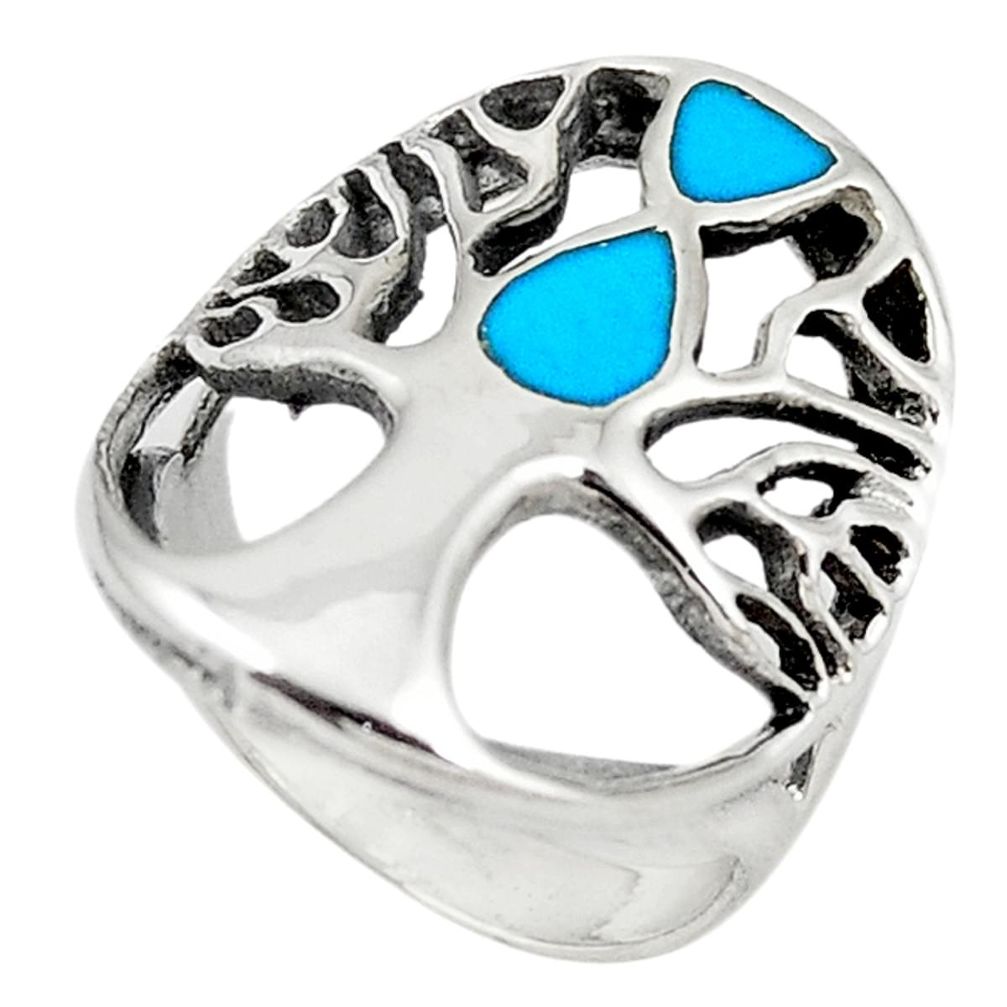 Fine green turquoise enamel 925 silver tree of life ring size 6 c12383