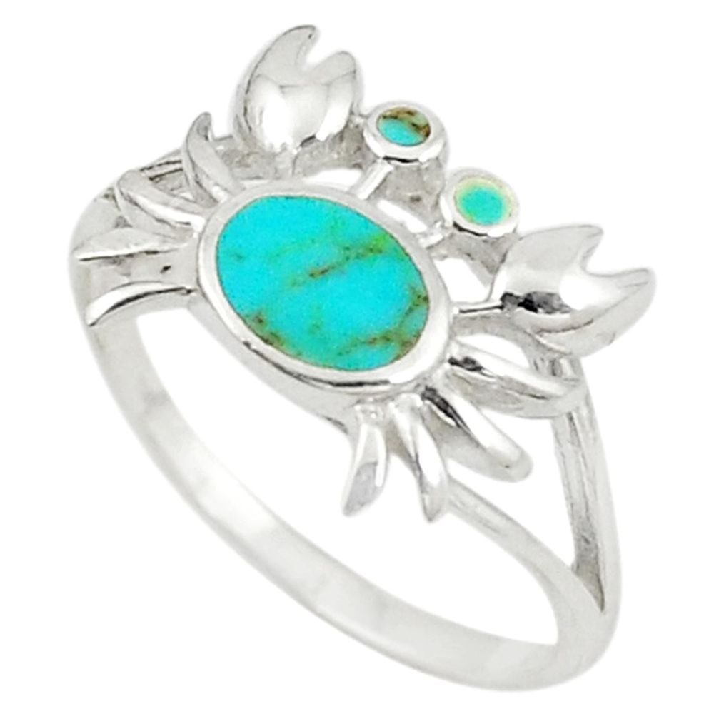 Fine green turquoise enamel 925 sterling silver crab ring size 7.5 c21907
