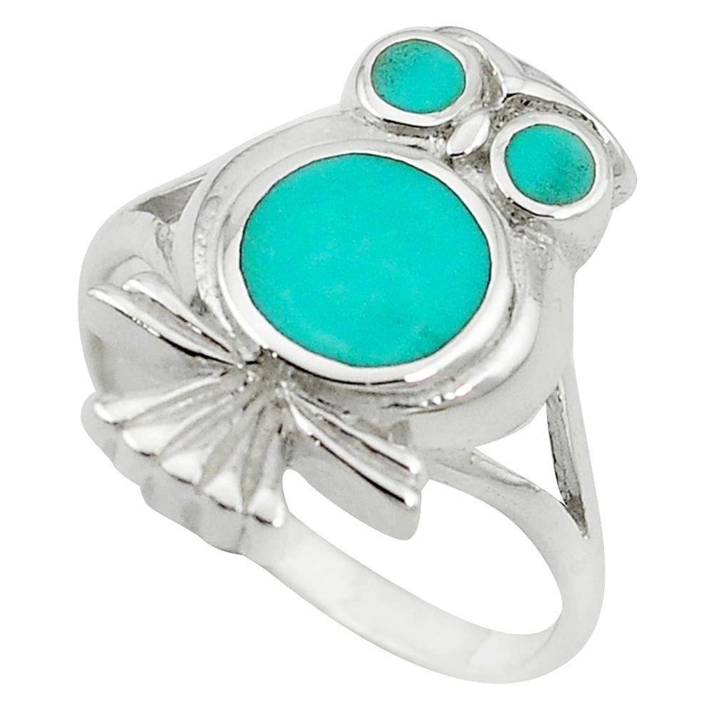 Fine green turquoise enamel 925 sterling silver owl ring size 8 a55112 c13480