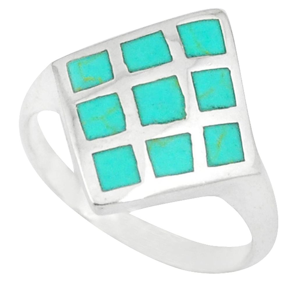 Fine green turquoise enamel 925 sterling silver ring size 8.5 a46506 c13101