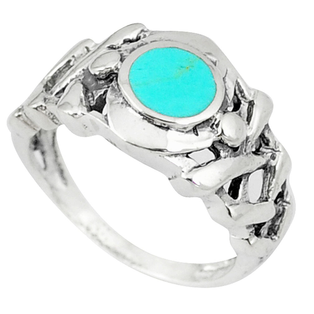 Fine green turquoise enamel 925 sterling silver ring size 6.5 a46510 c13122