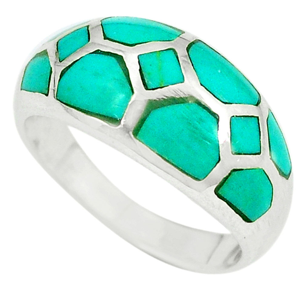 LAB Fine green turquoise enamel 925 sterling silver ring size 8.5 a49489 c13072