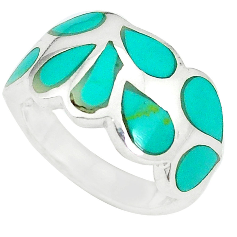 LAB Fine green turquoise enamel 925 sterling silver ring size 5.5 a49498 c13062