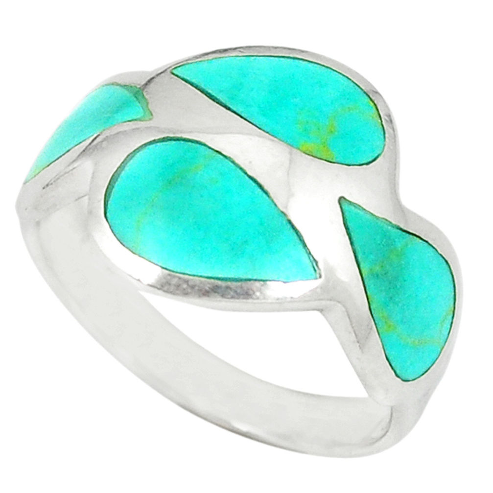 LAB Fine green turquoise enamel 925 sterling silver ring size 7.5 a49569 c13111