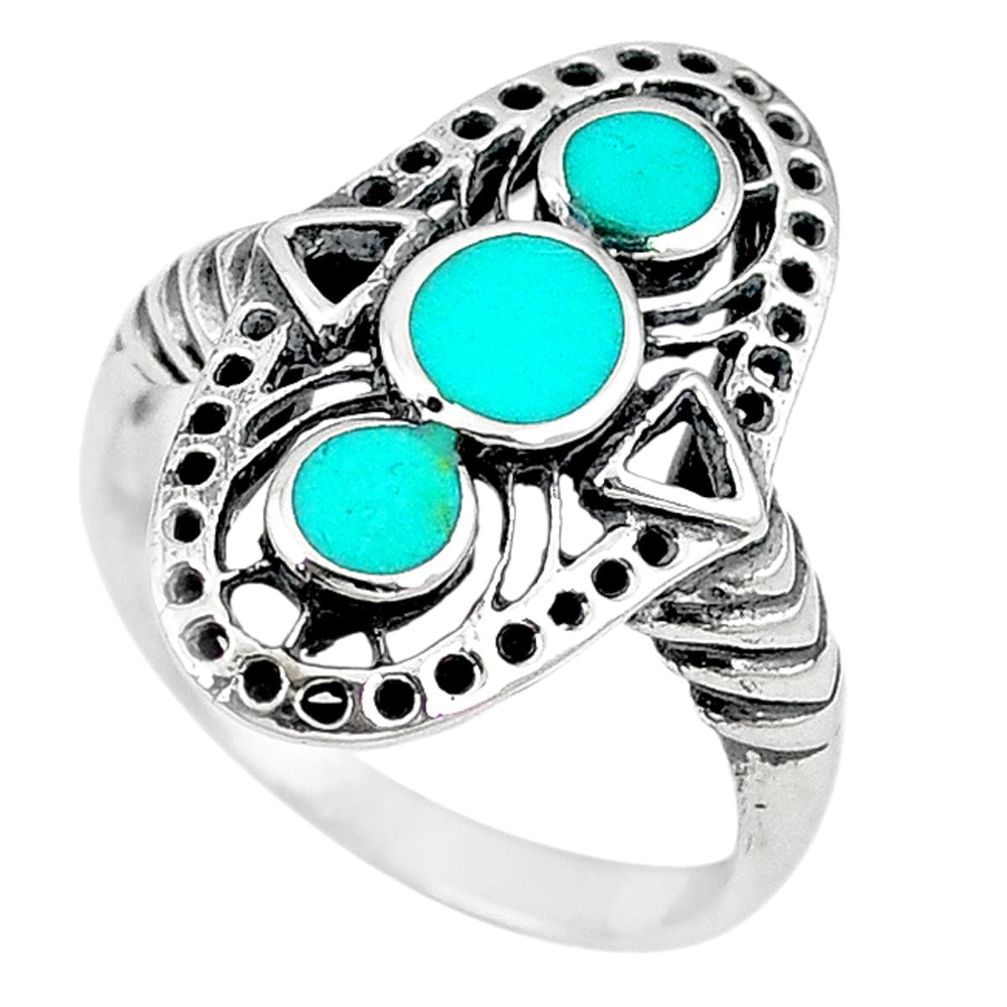 Fine green turquoise enamel 925 sterling silver ring size 8.5 c11950
