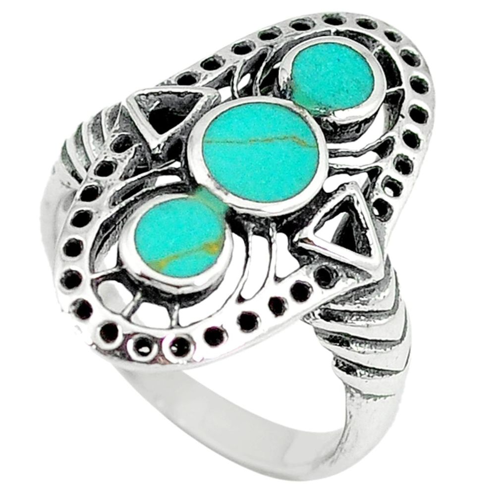 Fine green turquoise enamel 925 sterling silver ring size 6.5 c11954
