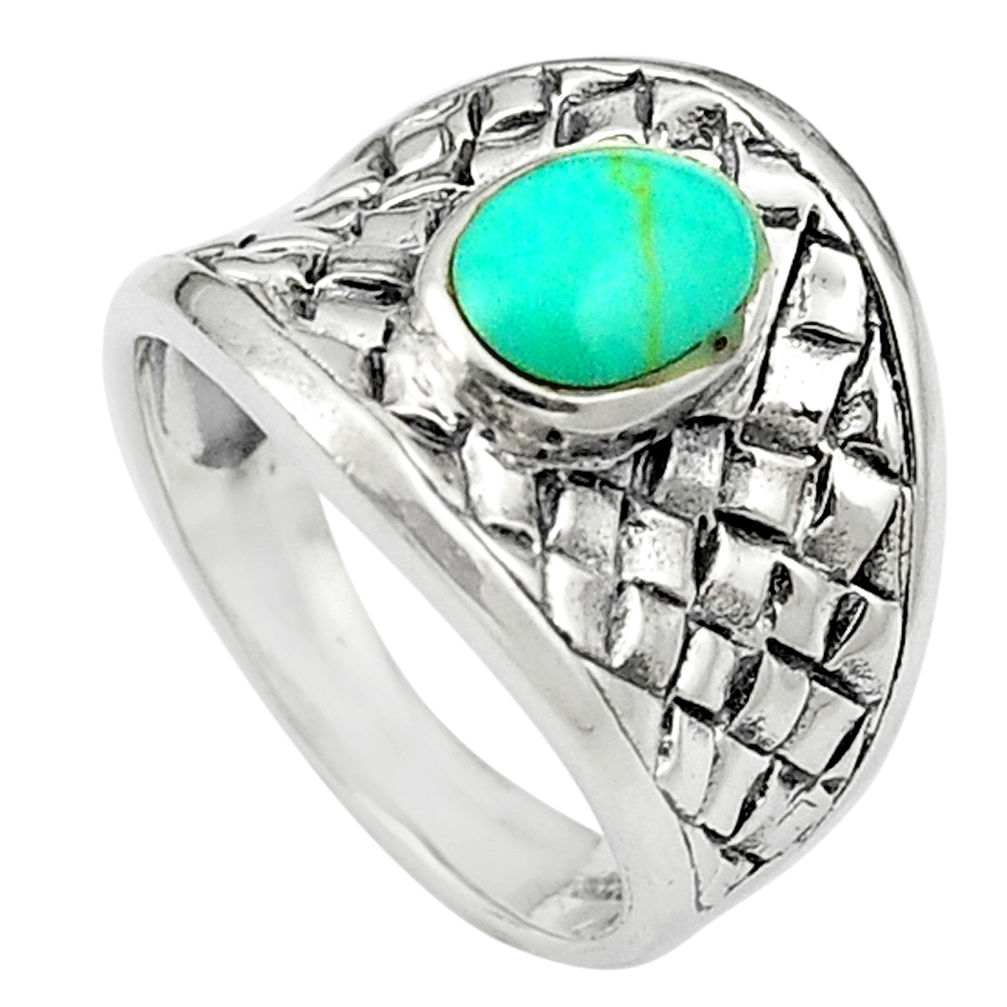 LAB Fine green turquoise enamel 925 sterling silver ring size 6.5 c12173