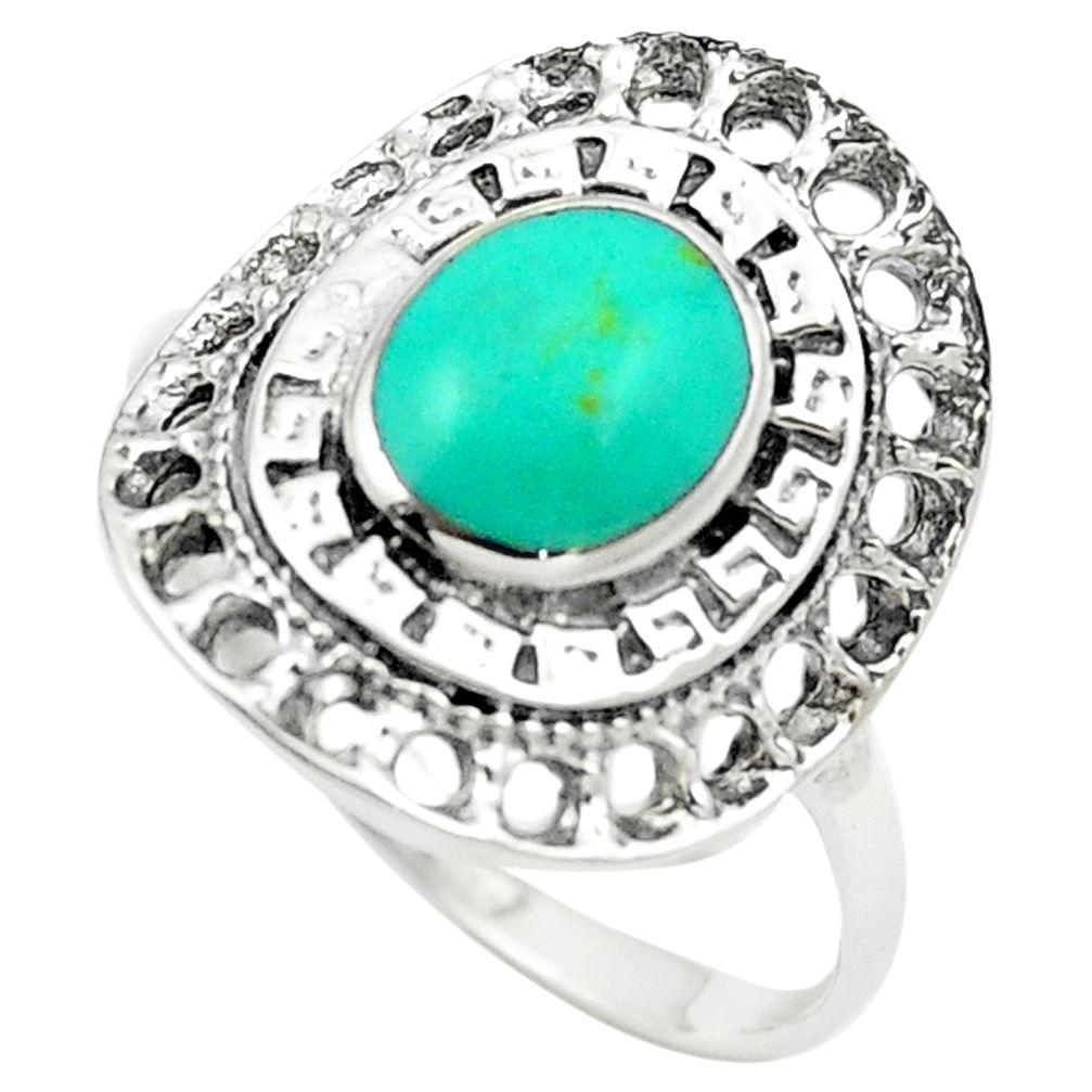 LAB Fine green turquoise enamel 925 sterling silver ring size 8.5 c12350