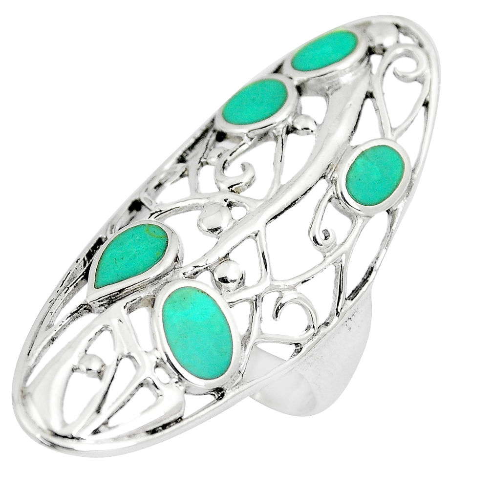 6.02gms fine green turquoise enamel 925 sterling silver ring size 6.5 c12669