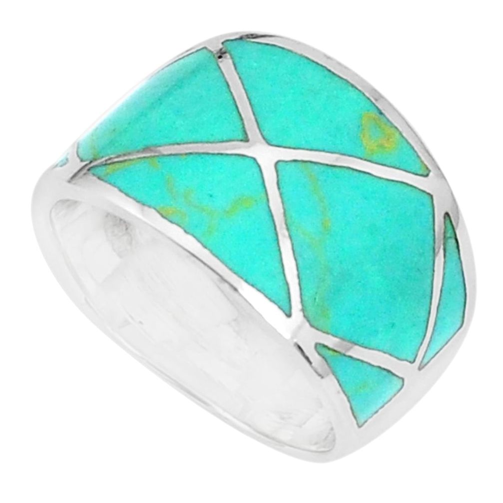 5.89gms fine green turquoise enamel 925 sterling silver ring size 5.5 c12820
