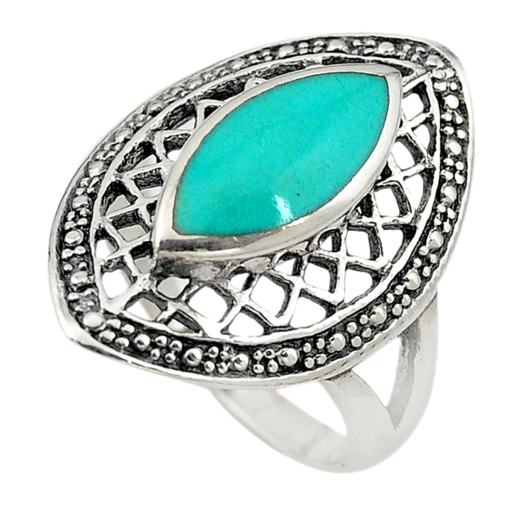 LAB Fine green turquoise enamel 925 sterling silver ring size 8.5 c22325