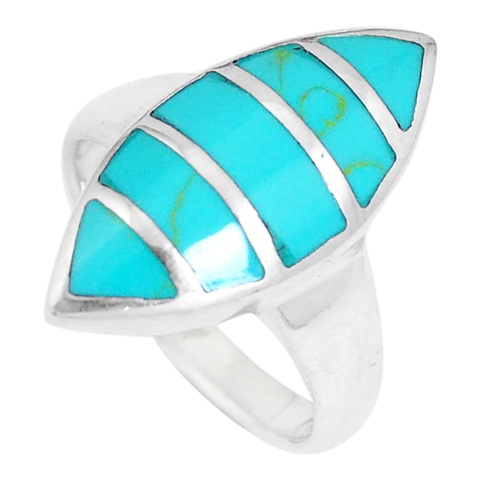5.87gms fine green turquoise enamel 925 sterling silver ring size 7.5 c26149