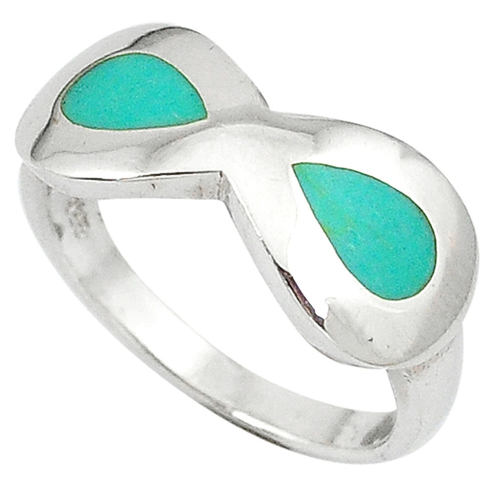 LAB Fine green turquoise enamel 925 sterling silver ring jewelry size 7.5 c12287
