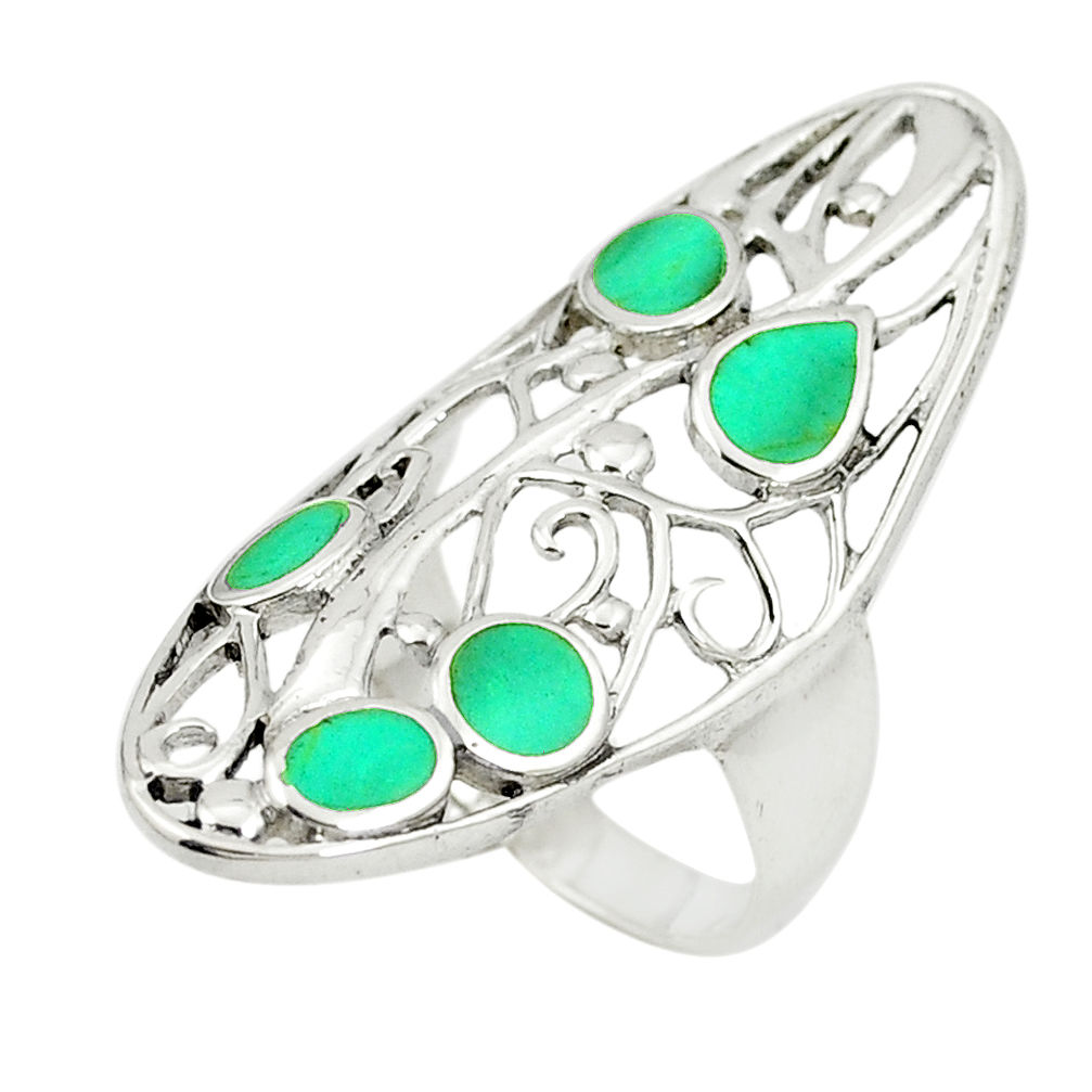 LAB Fine green turquoise enamel 925 sterling silver ring jewelry size 8.5 c12662