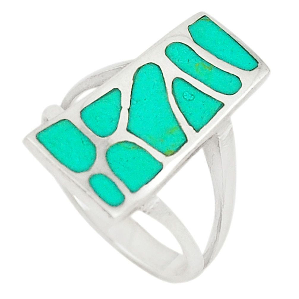 Fine green turquoise enamel 925 sterling silver ring jewelry size 6.5 c21984