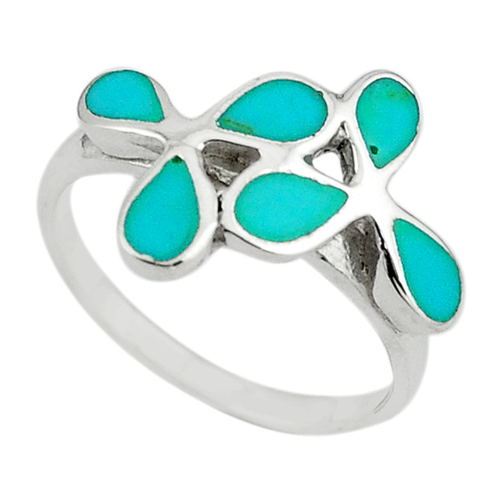 Fine green turquoise enamel 925 sterling silver ring size 6 a64371 c13129