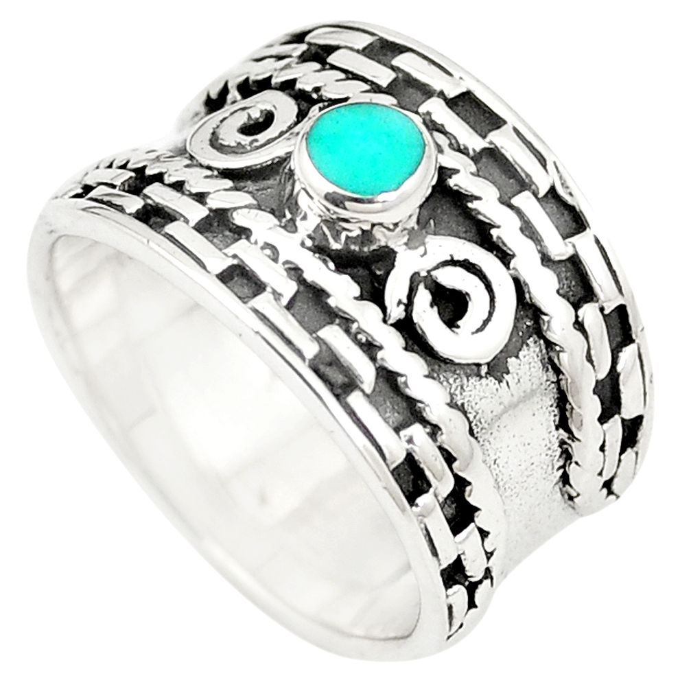 LAB Fine green turquoise enamel 925 sterling silver ring size 6 c12015
