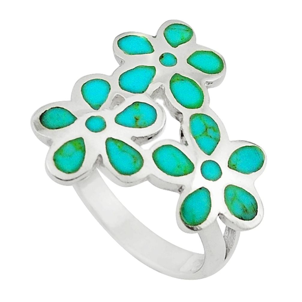 Fine green turquoise enamel 925 sterling silver ring size 6 c12616