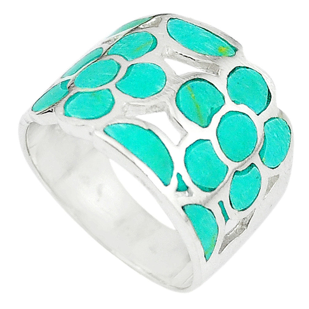 Fine green turquoise enamel 925 sterling silver ring size 7 a67821 c13347