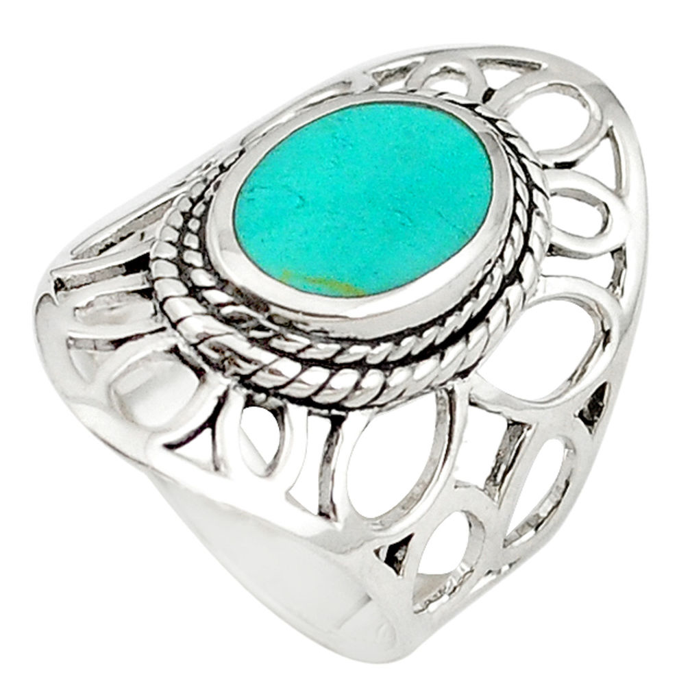 LAB Fine green turquoise enamel 925 sterling silver ring size 7 c12329