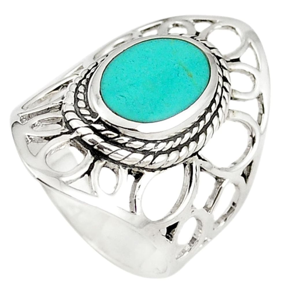 Fine green turquoise enamel 925 sterling silver ring size 7 c12336