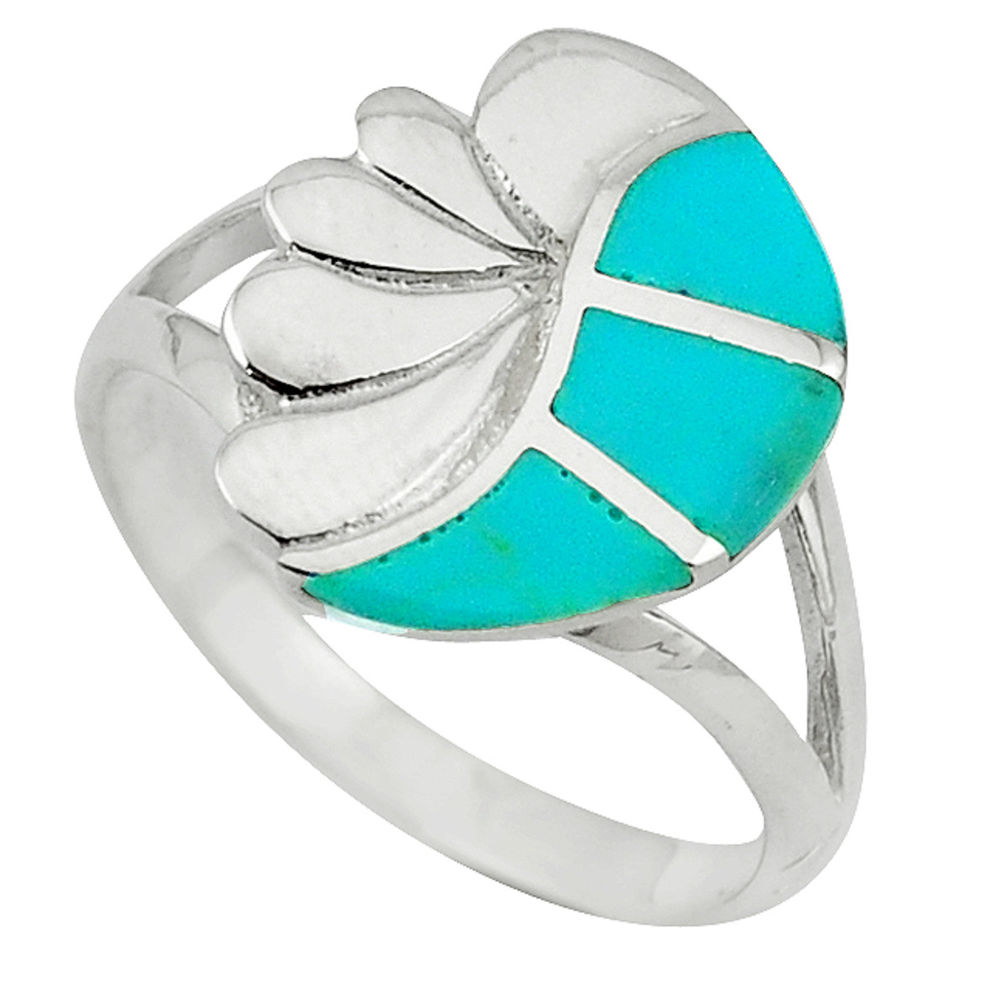 LAB Fine green turquoise enamel 925 sterling silver ring size 8 a64385 c13121