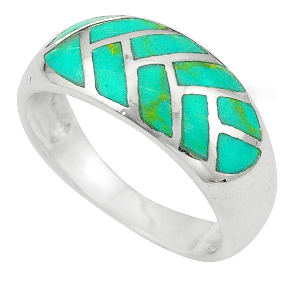 Fine green turquoise enamel 925 sterling silver ring size 8 a64421 c13069