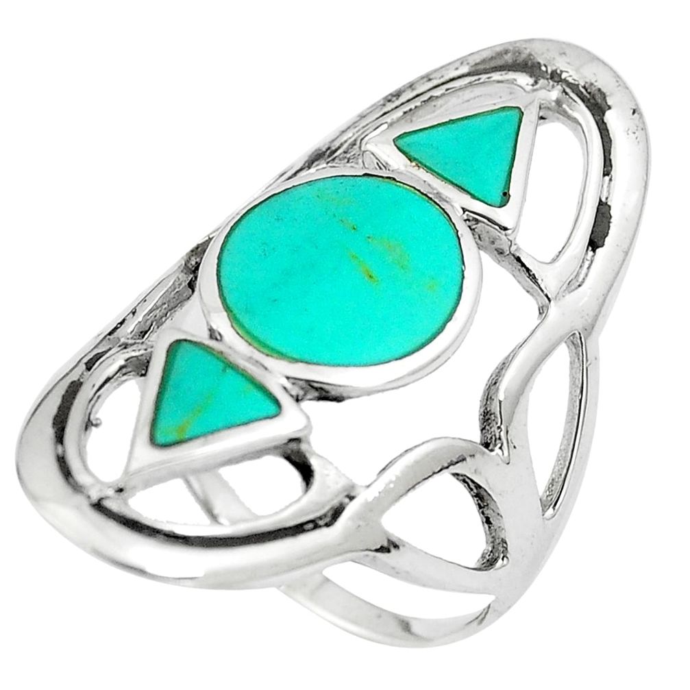 6.48gms fine green turquoise enamel 925 sterling silver ring size 8 c12768