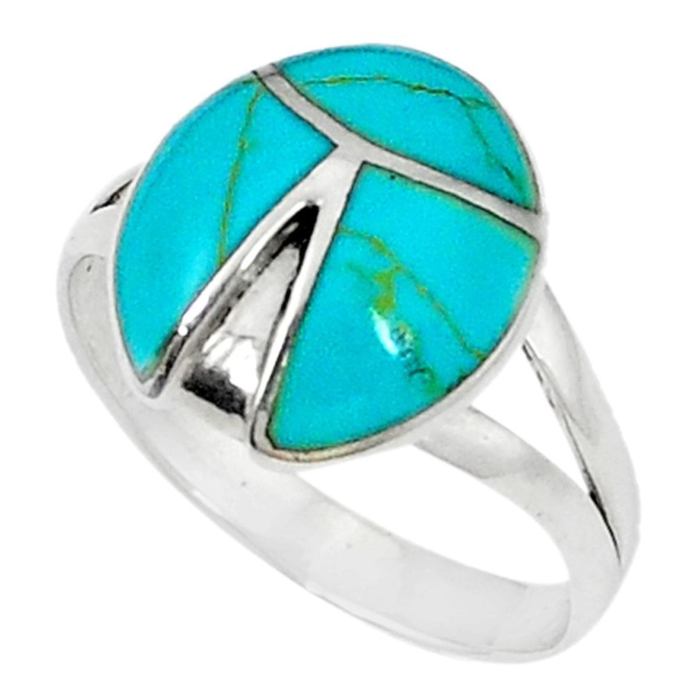 Fine green turquoise enamel 925 sterling silver ring size 8 c21919