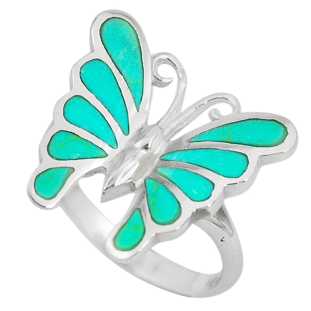 4.69gms fine green turquoise enamel silver butterfly ring size 7 a88696 c13285
