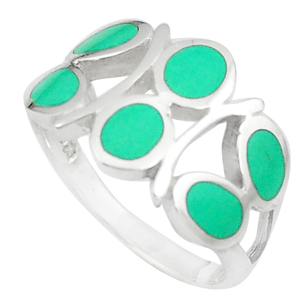 LAB 4.26gms fine green turquoise enamel sterling silver ring size 7 a92027 c13135