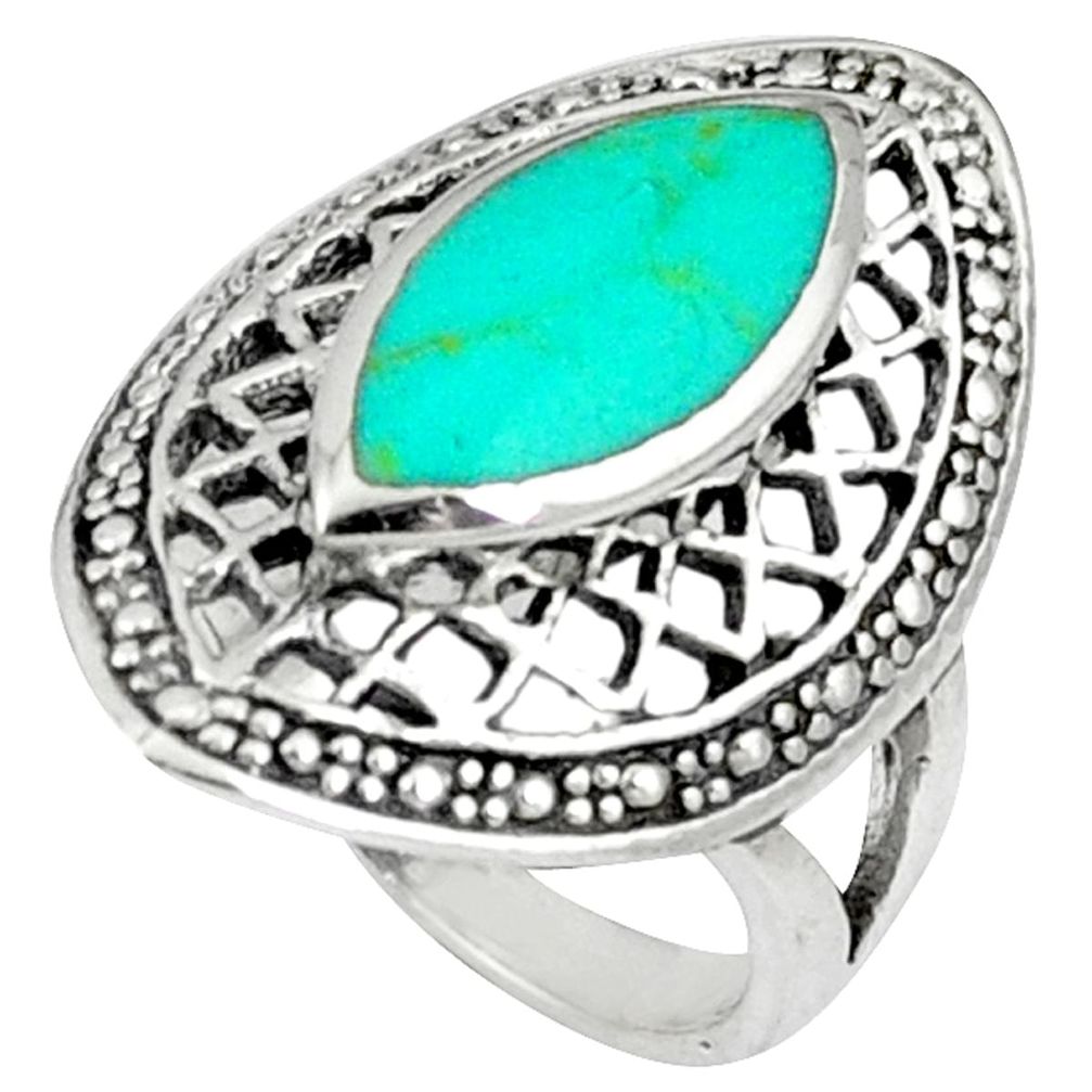 Fine green turquoise marquise 925 sterling silver ring jewelry size 5.5 c12027