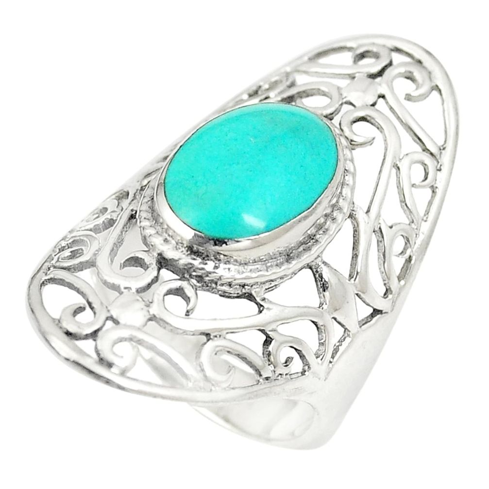 Fine green turquoise oval 925 sterling silver ring jewelry size 6.5 c12149
