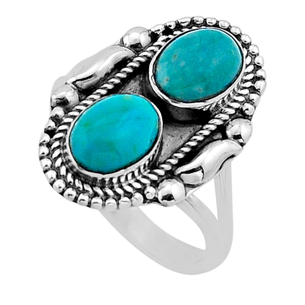 4.12cts fine green turquoise round shape sterling silver ring size 8.5 n53239