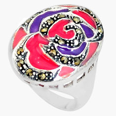 8.47gms fine marcasite enamel 925 sterling silver ring jewelry size 8.5 c18270
