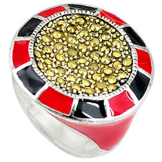 Fine marcasite enamel 925 sterling silver ring jewelry size 7.5 c15883