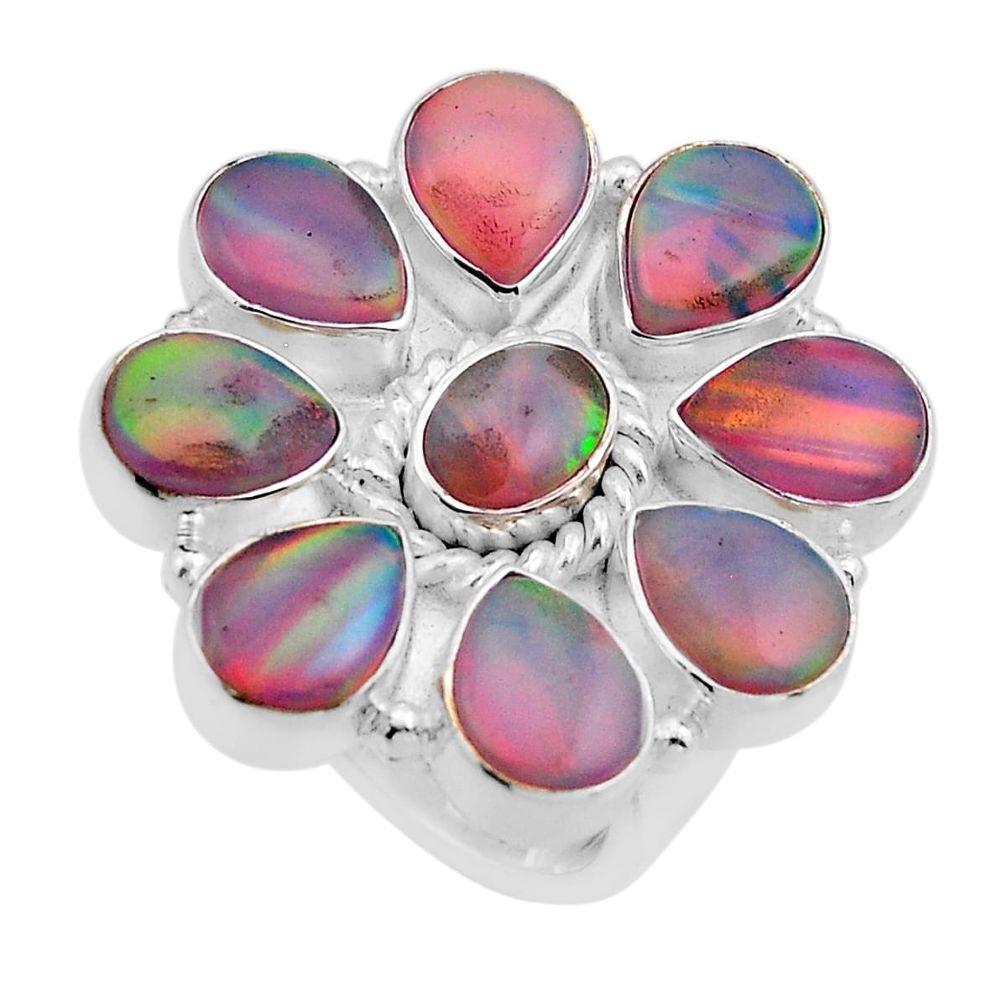 12.13cts fine volcano aurora opal 925 sterling silver ring jewelry size 6 y85334