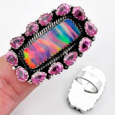 21.40cts fine volcano aurora opal kunzite (lab) 925 silver ring size 6 c30516
