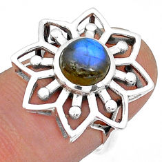 2.43cts flower natural blue labradorite 925 sterling silver ring size 6.5 u75867