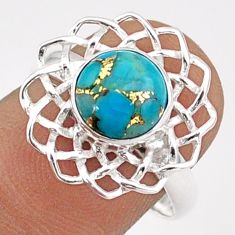 2.92cts flower of life blue copper turquoise 925 silver ring size 7.5 t90542