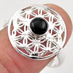 0.92cts flower of life natural black onyx round 925 silver ring size 6.5 t89546