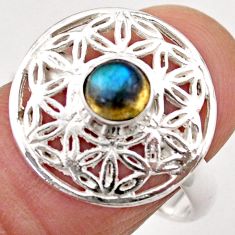 0.97cts flower of life natural blue labradorite 925 silver ring size 7.5 t89558