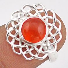 3.26cts flower of life natural cornelian (carnelian) silver ring size 6 t90546