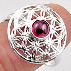 0.90cts flower of life natural red garnet round 925 silver ring size 7.5 t89545