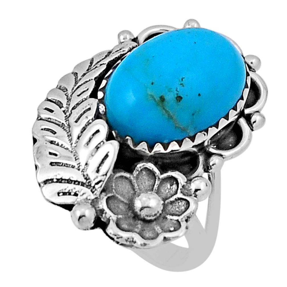 6.95cts flower with leaf arizona mohave turquoise 925 silver ring size 7 n33452